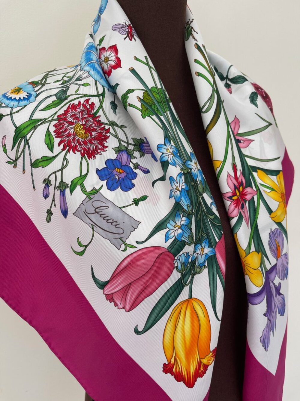 Display #4 Gucci Iconic Floral Print Multicolor Pink Silk Scarf